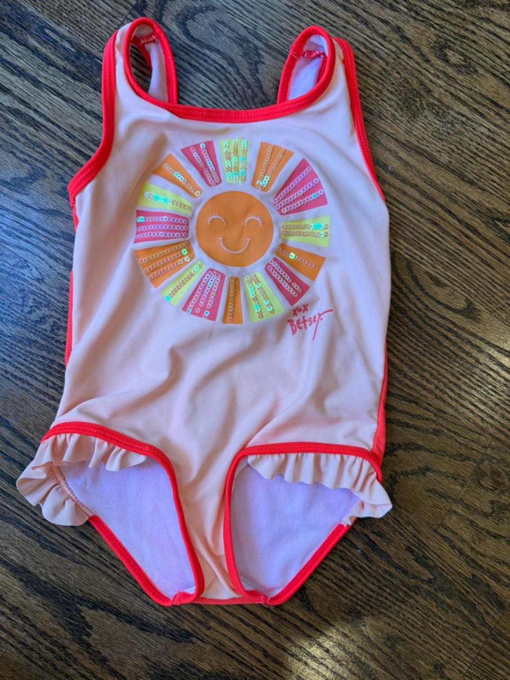 Betsey Johnson Pink and Neon Coral Girls Swimwear Top 5t UPF 50 & UVP